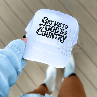 Get Me to God’s Country Trucker Hat - Sunlit Funlit | Graphic Tees for Country Concert Addicts
